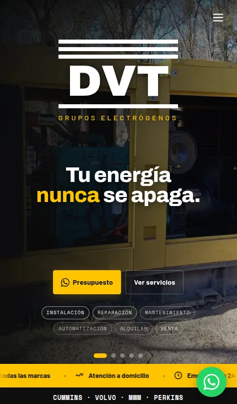 Sitio de DVT Grupos Electrógenos en celular