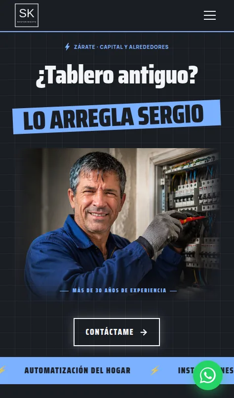 Sitio de SK Mantenimiento en celular